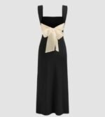 Square Neck Ruched Split Bowknot Maxi Dress - Image 2