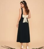 Square Neck Ruched Split Bowknot Maxi Dress