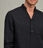 Men Solid Casual Style Half Button Black Shirt - Image 3