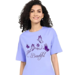 Women’s Round Neck Graphic Print T-Shirt – Short Sleeve Polyester Casual Top Color Lavender Size 2XL (WOMENS-1001 LEVENDER XXL)