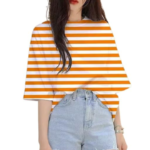 Topify Oversize Spandex Funkky Printed T-Shirt for Women Casual Wear with Orange line Print Color Orange