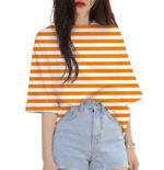 Topify Oversize Spandex Funkky Printed T-Shirt for Women Casual Wear with Orange line Print Color Orange