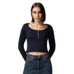 FYLTR Women's Casual Henley Crop Top -100% Cotton Full Sleeves | Fitted Length | Tops for Women Western | Women t Shirt | Stylish Crop Top | Winter T-Shirt for Women | Office Tops