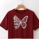 Trendy Butterfly & Floral Print Crop T-Shirt for Women & Girl