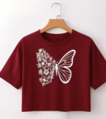 Trendy Butterfly & Floral Print Crop T-Shirt for Women & Girl - Image 2