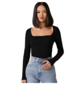 Dream Beauty Fashion Women's Long Sleeve Slim Fit Top/T-Shirt Square Neck Casual (Top-Sakira-1)