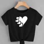 Trendy Round Neck Black Knot crop Top & T-Shirt For Women 5 Heart Printed
