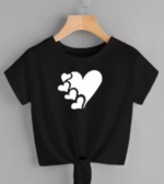 Trendy Round Neck Black Knot crop Top & T-Shirt For Women 5 Heart Printed