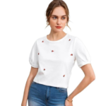 Dream Beauty Fashion Casual Women's Round Neck and Puff Sleeves Stylish Printed Top - 23" inches (Tee-Ananya01)