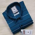 Men's Casual Party Wear Solid Striped Full Sleeves Premium Cotton Shirt (Teal)