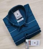 Men's Casual Party Wear Solid Striped Full Sleeves Premium Cotton Shirt (Teal)