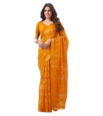 SAREEZAA Women's Cotton Printed Saree with Zari Stripe and Unstitched Blouse Piece