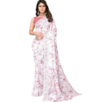 Yashika Women's Trendy Printed Georgette Red Color Saree with Blouse Material