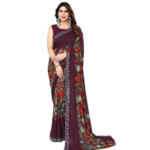 Yashika Women's Printed Trendy Georgette Green Color Saree With Blouse Material