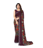 Yashika Women's Printed Trendy Georgette Green Color Saree With Blouse Material