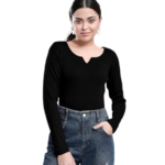 Dream Beauty Fashion Women's V- Neck Long Sleeve Slim Fit Casual Tee Top, 23" inches (Trisha-01-P)