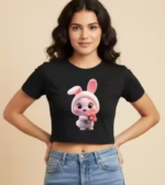 Trendy Cute Bunny Print Women Crop Top - Image 2