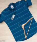 Men's Casual Party Wear Solid Striped Full Sleeves Premium Cotton Shirt (Teal) - Image 2