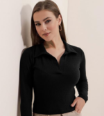 Dream Beauty Fashion Women's Collared Neck Long Sleeve Slim Fit Casual Tee Top, 23" inches (Apple-01-P) - Image 2