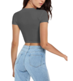 Womens Square Neck Short Sleeve Crop Top Double Lined Slim Fitted Basic Tee Going Out Cute Summer T Shirt TrendyVG - Image 2