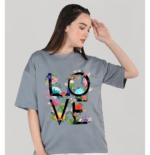 CHKOKKO Oversized Round Neck Drop Shoulder Printed Polyester Half Sleeves T-Shirt for Women - Image 3