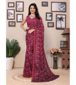 Women's Floral Printed Georgette Saree with Unstitched Blouse Piece - Image 3