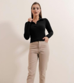 Dream Beauty Fashion Women's Collared Neck Long Sleeve Slim Fit Casual Tee Top, 23" inches (Apple-01-P) - Image 3