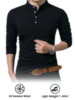 Alexender Cotton Regular Fit Printed Full Sleeves Men's Round T-Shirt - Black ( Pack of 1 )