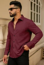 AITAVIK OVERSEAS 100% Cotton Regular Fit Solids Full Sleeves Men's Casual Shirt - Maroon ( Pack of 1 ) - Image 3