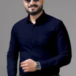 AITAVIK OVERSEAS Cotton Blend Regular Fit Solids Full Sleeves Men's Casual Shirt - Navy Blue ( Pack of 1 )