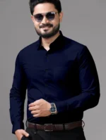 AITAVIK OVERSEAS Cotton Blend Regular Fit Solids Full Sleeves Men's Casual Shirt - Navy Blue ( Pack of 1 )