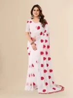 ANAND SAREES Georgette Embroidered Saree With Unstitched Blouse Piece ( White )