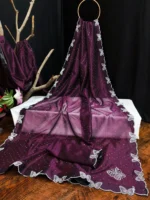 ANAND SAREES Net Solid Regular Saree With Unstitched Blouse Piece ( Pink ) - Image 3