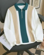 AUSK Men Cotton Blend Regular Fit Striped Polo T Shirt ( Blue )