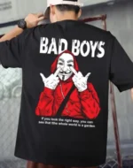 Deslizar Cotton Blend Oversized Fit Printed Half Sleeves Men's Round T-Shirt - Black ( Pack of 1 )