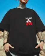 Deslizar Cotton Blend Oversized Fit Printed Half Sleeves Men's Round T-Shirt - Black ( Pack of 1 ) - Image 2