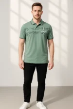 Dollar Men Cotton Regular Fit Printed Polo T Shirt ( Green )