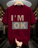 ENITOR Men Cotton Blend Oversized Fit Printed T-Shirt ( Maroon )