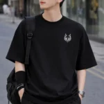 Elega Stride Men Cotton Blend Oversized Fit Printed T-Shirt ( Black )