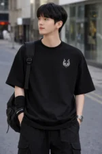 Elega Stride Men Cotton Blend Oversized Fit Printed T-Shirt ( Black )