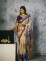 Ethnic Trendz Linen Printed Regular Saree With Unstitched Blouse Piece ( Multicolor 2 ) - Image 2