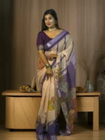 Ethnic Trendz Linen Printed Regular Saree With Unstitched Blouse Piece ( Multicolor 2 )