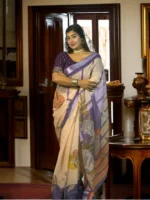 Ethnic Trendz Linen Printed Regular Saree With Unstitched Blouse Piece ( Multicolor 2 ) - Image 4