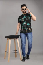 FABRIPPLE Polyester Regular Fit Printed Half Sleeves Men's Round T-Shirt - Blue ( Pack of 1 ) - Image 3