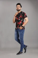 FABRIPPLE Polyester Regular Fit Printed Half Sleeves Men's Round T-Shirt - Red ( Pack of 1 ) - Image 3