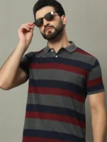 GET GOLF Cotton Blend Regular Fit Striped Half Sleeves Men's Polo T Shirt - Multicolor ( Pack of 1 )