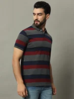 GET GOLF Cotton Blend Regular Fit Striped Half Sleeves Men's Polo T Shirt - Multicolor ( Pack of 1 ) - Image 3