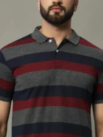 GET GOLF Cotton Blend Regular Fit Striped Half Sleeves Men's Polo T Shirt - Multicolor ( Pack of 1 ) - Image 4