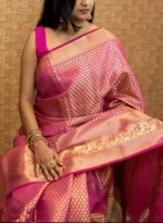 Gazal Fashions Banarasi Silk Embellished Saree With Unstitched Blouse Piece ( Pink ) - Image 2