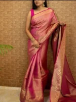 Gazal Fashions Banarasi Silk Embellished Saree With Unstitched Blouse Piece ( Pink ) - Image 4